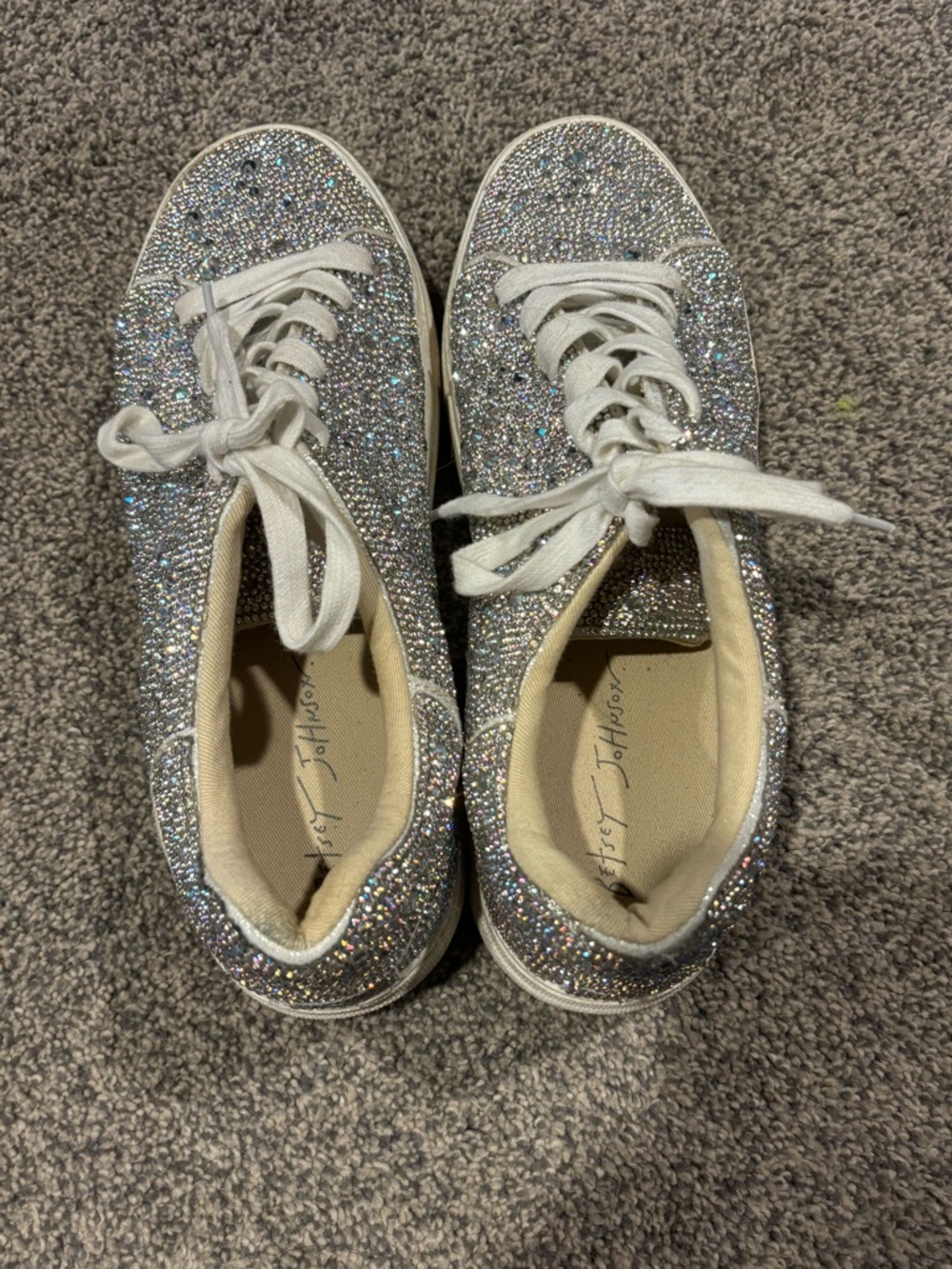 Betsey Johnson Silver Glitter Lace-Up Sneakers